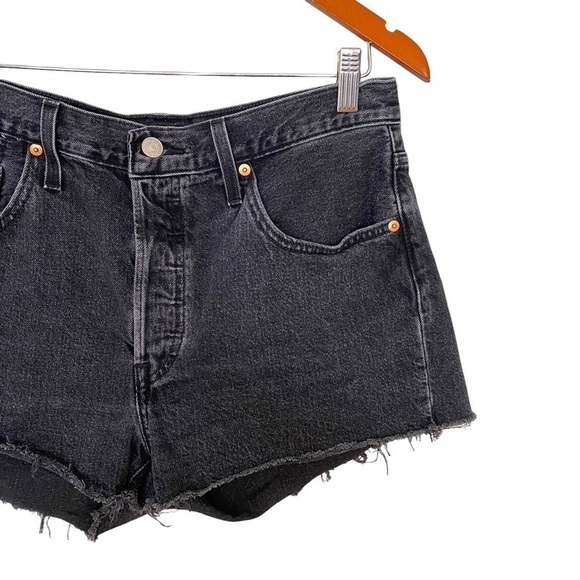 LEVI'S 501 Black Denim High Waisted Cut Off Shorts - Picture 5 of 13